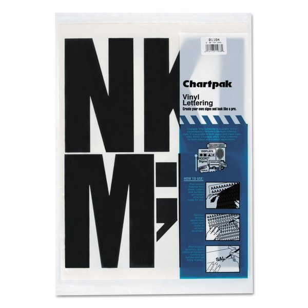 Chartpak Press-On Letters, Vinyl, 6", Black, PK38 01184